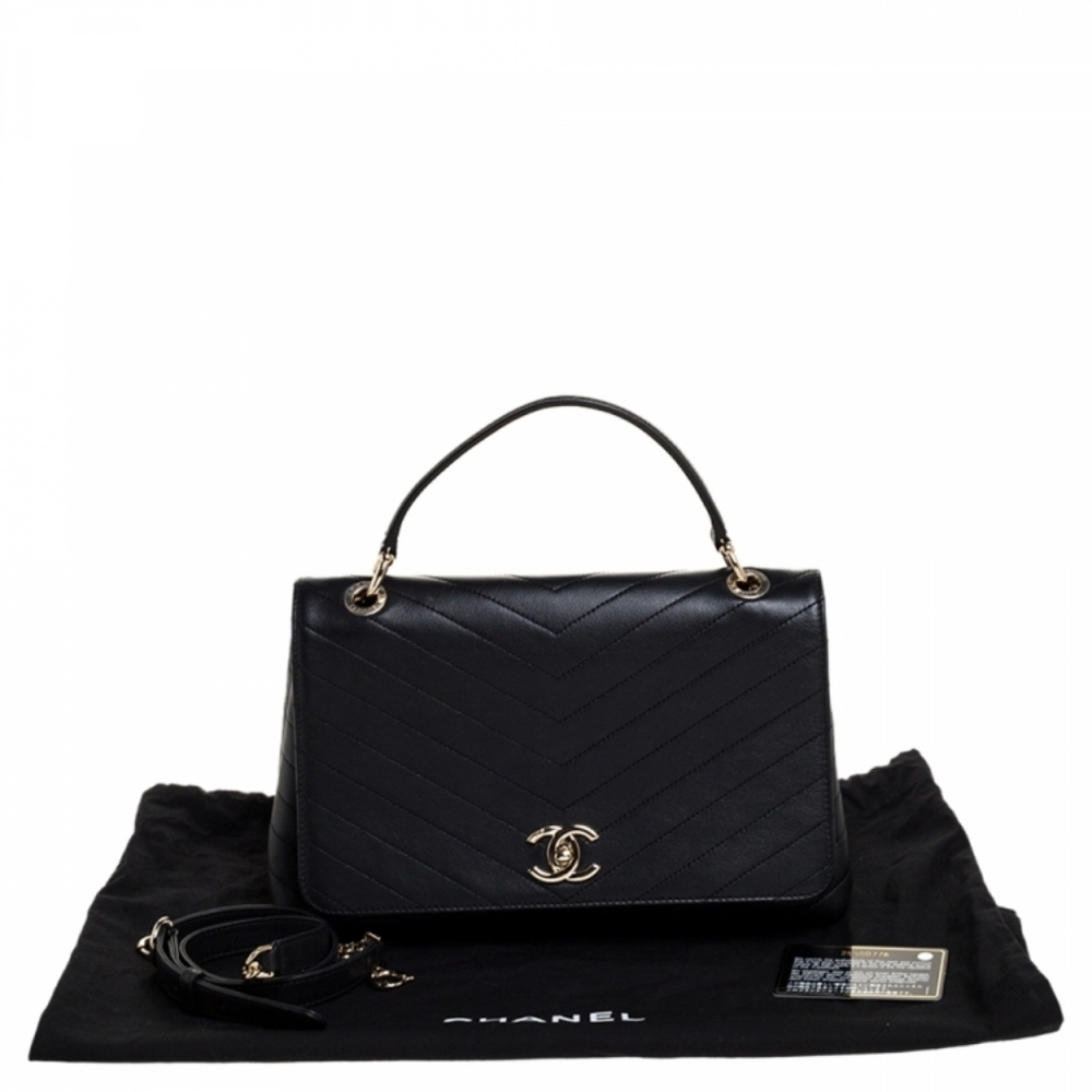RARE! Authentic! Chanel CC Coco Top Handle Calfskin Quilted Chevron Leather Flap - Picture 4 of 15